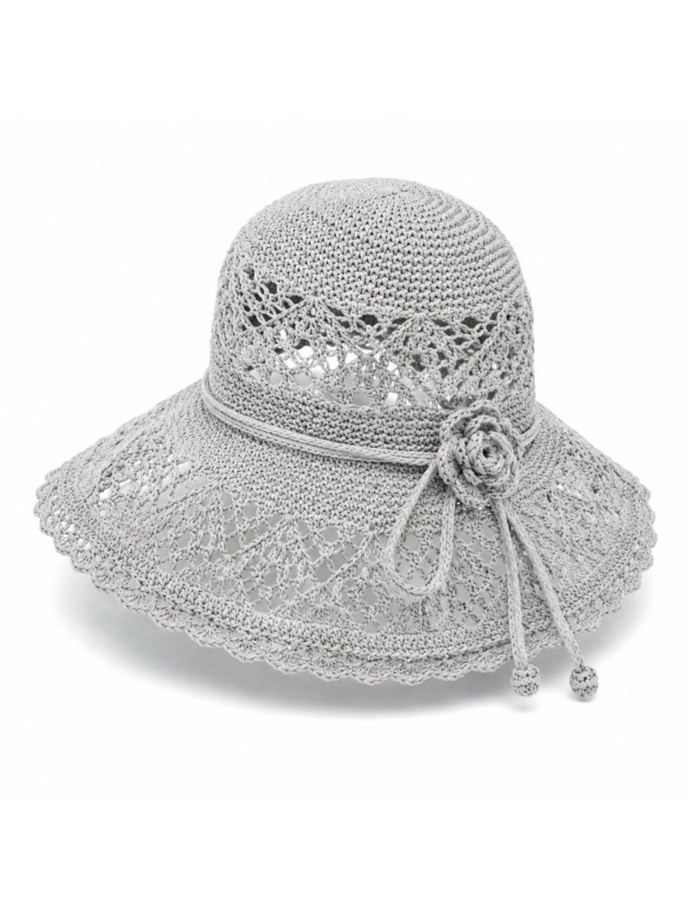 Light Gray Wide Brim Sun Hat Foldable Travel Beach Hat Adjustable Chin Strap Gar